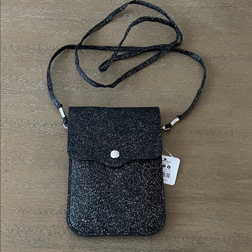 Cute Black Glitter Crossbody Bag with Clear Compartment for phone